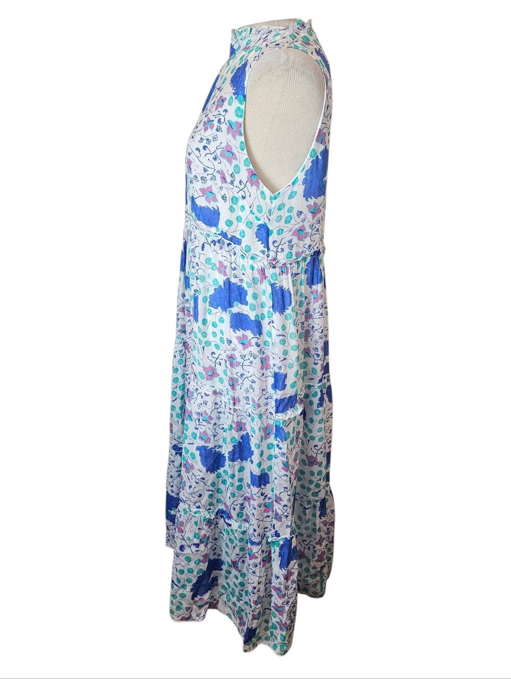 Oliphant Tiered Floral Midi Dress Size M 100% Cotton Silk Blend Floral Boho - Picture 7 of 13